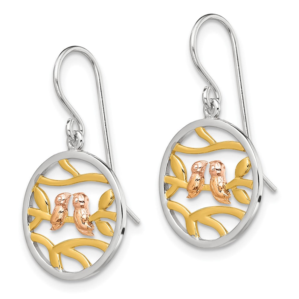 Sterlingsilber Rhodium Rose-/goldfarben Birds auf Branches Ohrringe