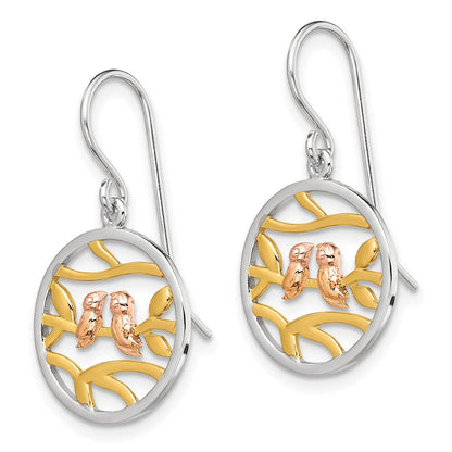 Sterlingsilber Rhodium Rose-/goldfarben Birds auf Branches Ohrringe