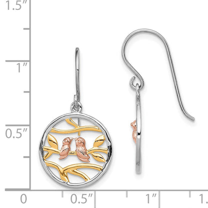 Sterlingsilber Rhodium Rose-/goldfarben Birds auf Branches Ohrringe