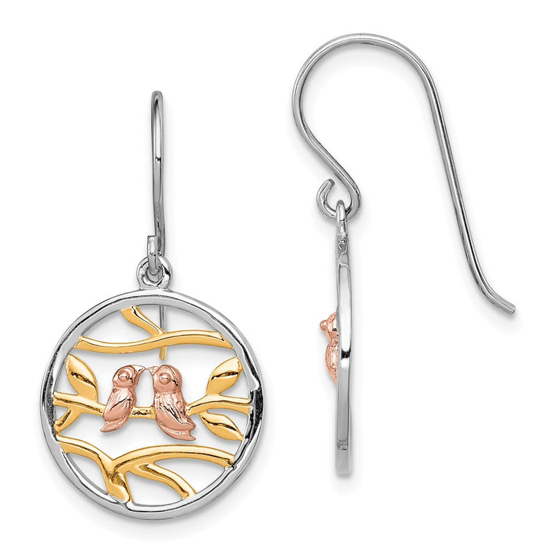 Sterlingsilber Rhodium Rose-/goldfarben Birds auf Branches Ohrringe
