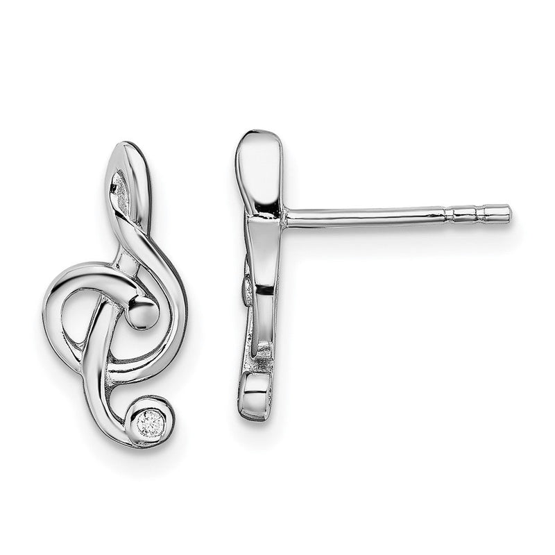 Sterlingsilber Rhodiniert Zirkonia Noten Schlüssel Ohrstecker