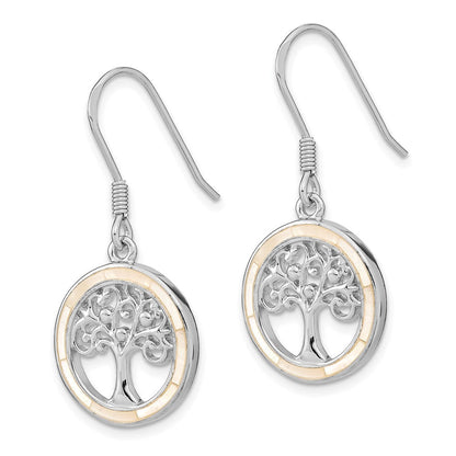 Sterlingsilber Rhodiniert Weiß Perlmutt Baum Of Leben Ohrringe