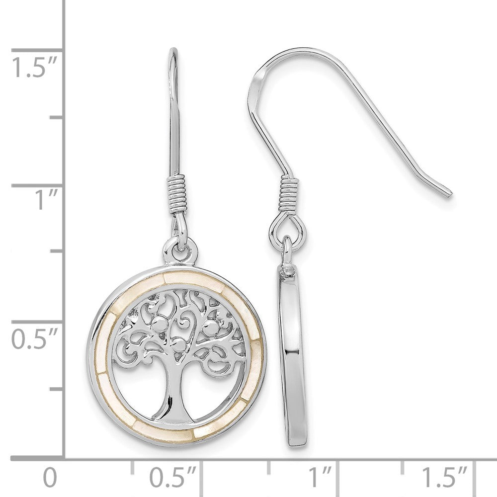 Sterlingsilber Rhodiniert Weiß Perlmutt Baum Of Leben Ohrringe