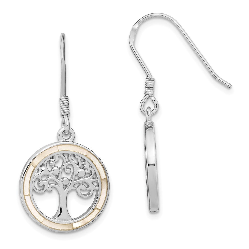 Sterlingsilber Rhodiniert Weiß Perlmutt Baum Of Leben Ohrringe