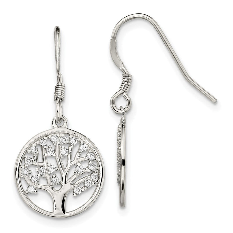 Sterlingsilber Rhodiniert Zirkonia Baum Of Leben Hängend Hirte Haken Ohrringe