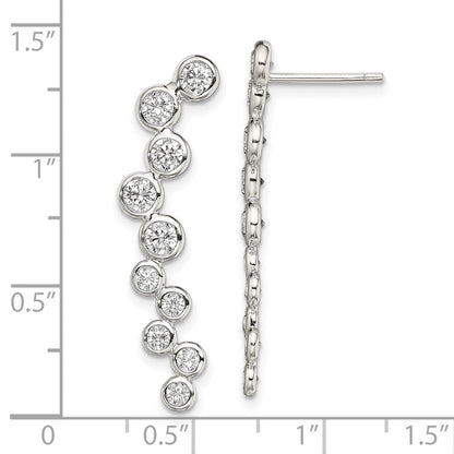 Sterlingsilber Rhodiniert Poliert Zargenfassung Zirkonia Stecker Ohr Climber Ohrringe