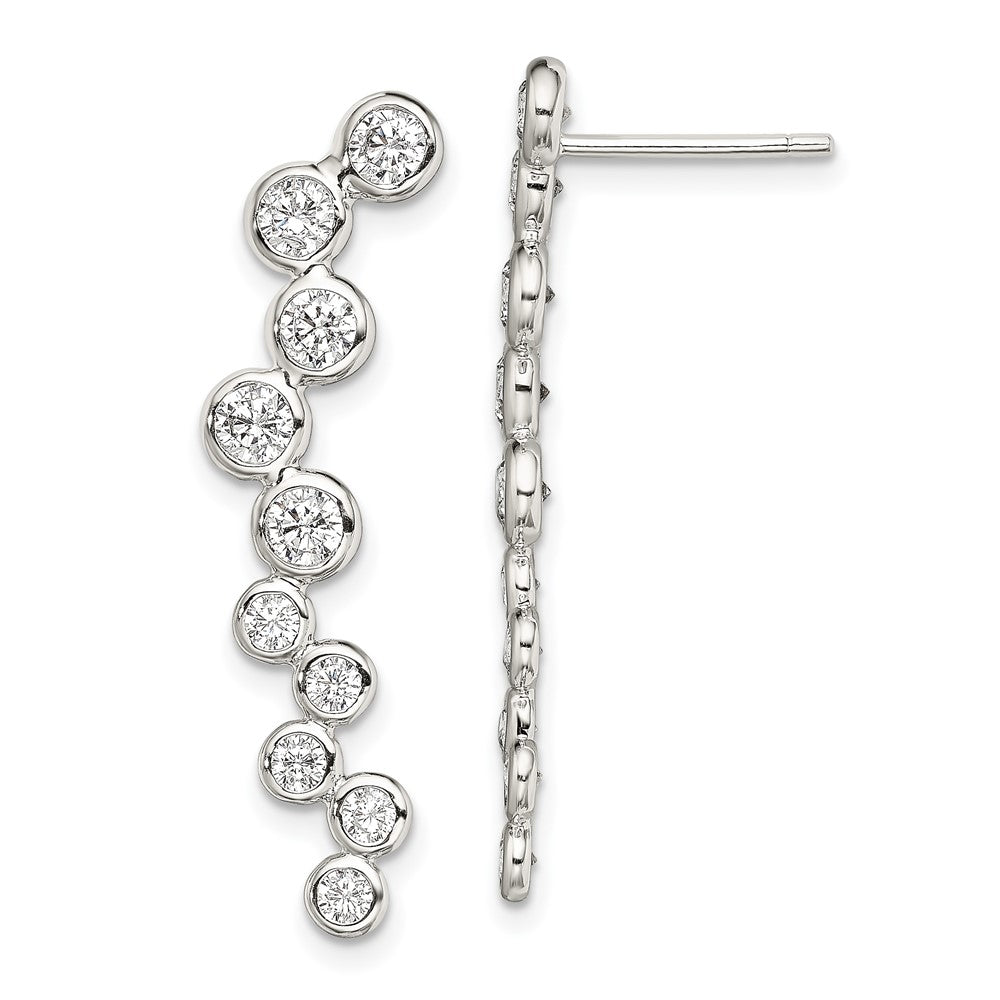 Sterlingsilber Rhodiniert Poliert Zargenfassung Zirkonia Stecker Ohr Climber Ohrringe