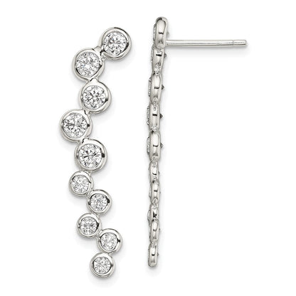 Sterlingsilber Rhodiniert Poliert Zargenfassung Zirkonia Stecker Ohr Climber Ohrringe