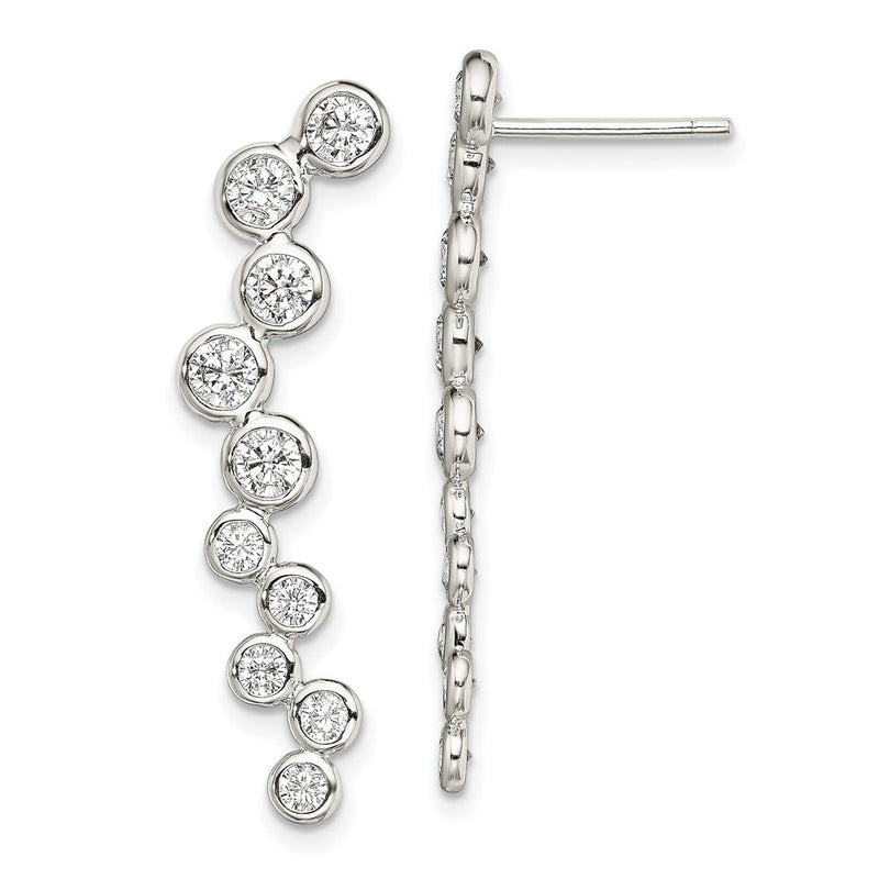 Sterlingsilber Rhodiniert Poliert Zargenfassung Zirkonia Stecker Ohr Climber Ohrringe