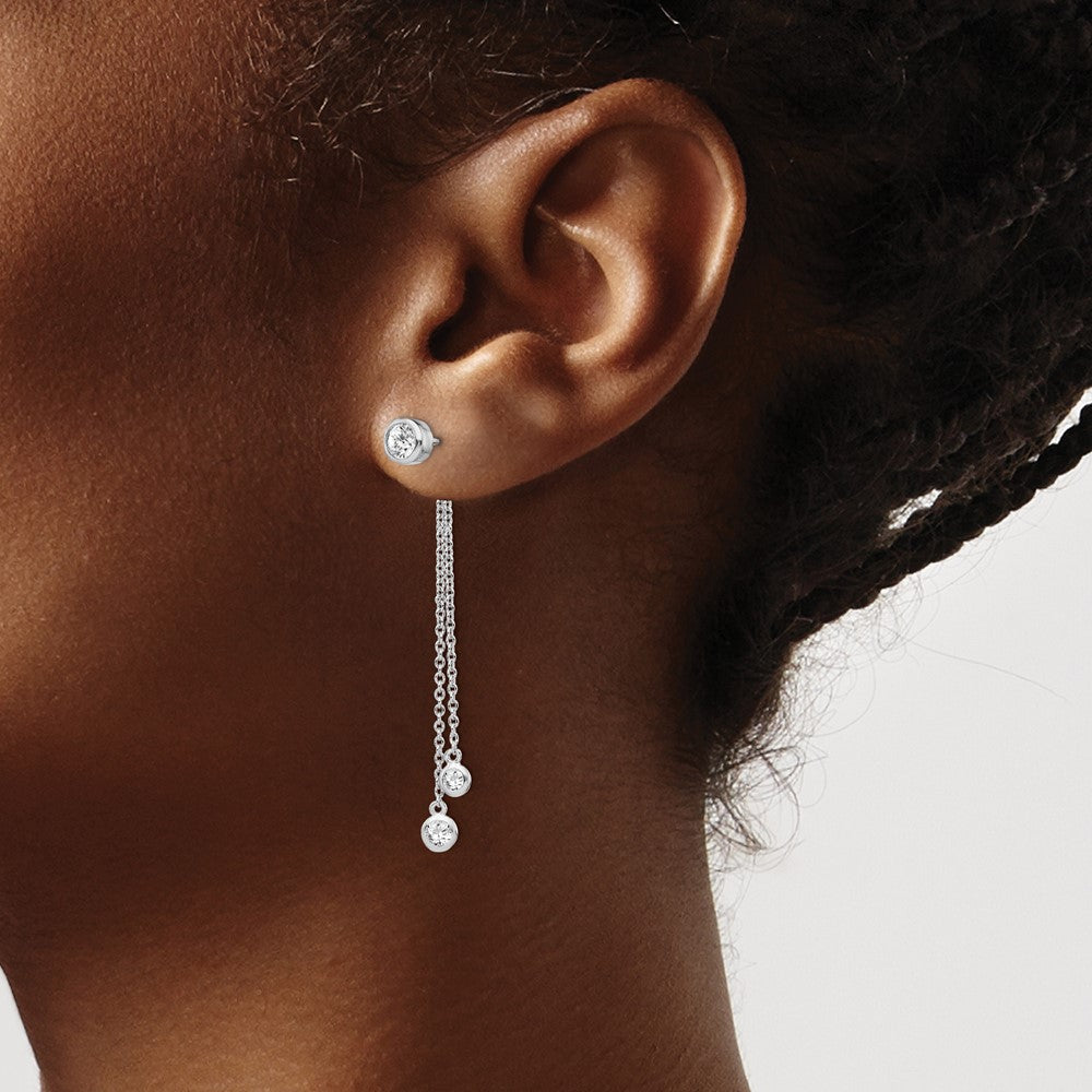 Sterlingsilber Rhodiniert Zirkonia & Kette Vorderseite Rückseite Stecker Ohrhänger