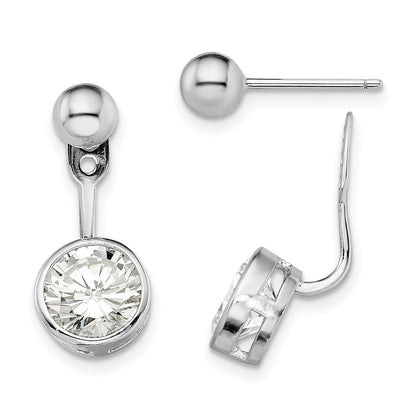 Sterlingsilber Rhodiniert Zirkonia Vorderseite und Rückseite Ohrstecker