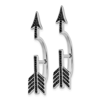 Sterlingsilber Rhodiniert Poliert Schwarz Zirkonia Pfeil Klappbar Ohrstecker