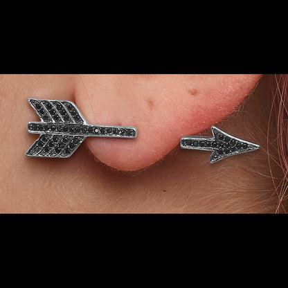 Sterlingsilber Rhodiniert Poliert Schwarz Zirkonia Pfeil Klappbar Ohrstecker