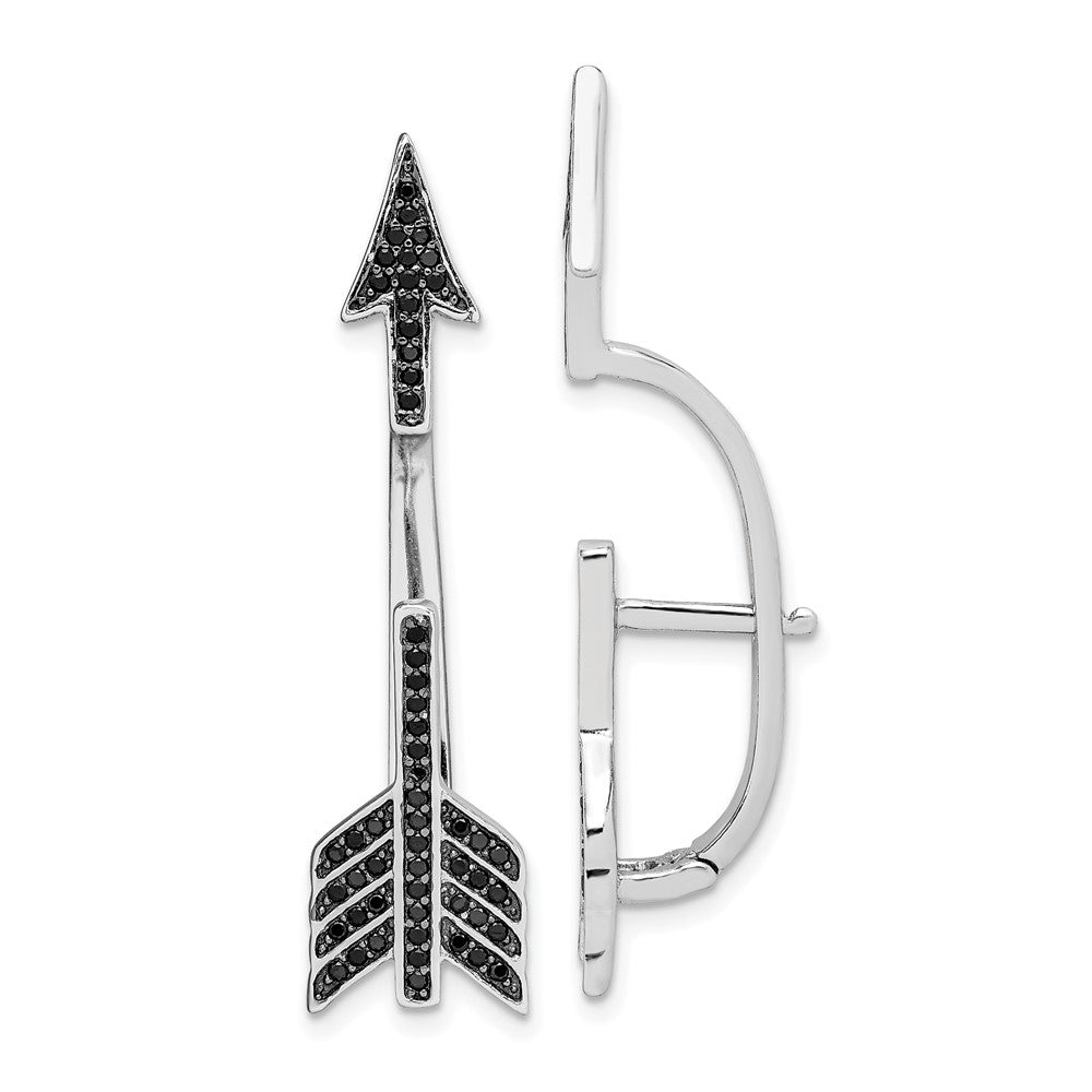Sterlingsilber Rhodiniert Poliert Schwarz Zirkonia Pfeil Klappbar Ohrstecker
