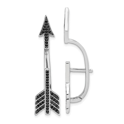 Sterlingsilber Rhodiniert Poliert Schwarz Zirkonia Pfeil Klappbar Ohrstecker