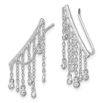 Sterlingsilber Rhodiniert Poliert Fantasie Zirkonia Hängend Ohr Climber Ohrring