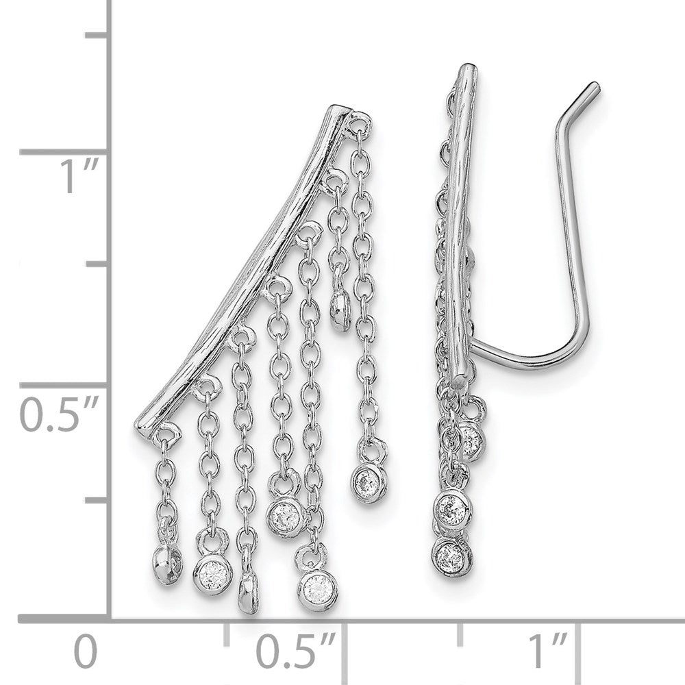 Sterlingsilber Rhodiniert Poliert Fantasie Zirkonia Hängend Ohr Climber Ohrring