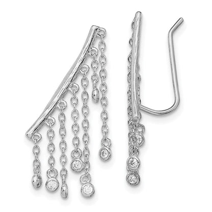 Sterlingsilber Rhodiniert Poliert Fantasie Zirkonia Hängend Ohr Climber Ohrring
