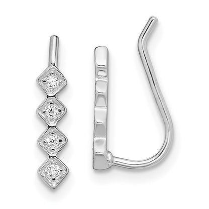 Sterlingsilber Rhodiniert Poliert Vier Zirkonia Ohr Climber Ohrringe