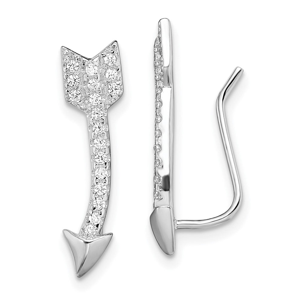 Sterlingsilber Rhodiniert Poliert Zirkonia Pfeil Ohr Climber Ohrringe
