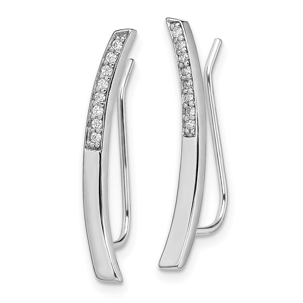 Sterlingsilber Rhodiniert Poliert Zirkonia Gebogen Stab Ohr Climber Ohrringe