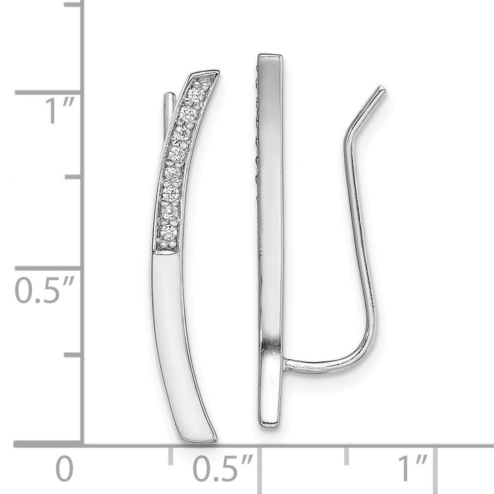 Sterlingsilber Rhodiniert Poliert Zirkonia Gebogen Stab Ohr Climber Ohrringe