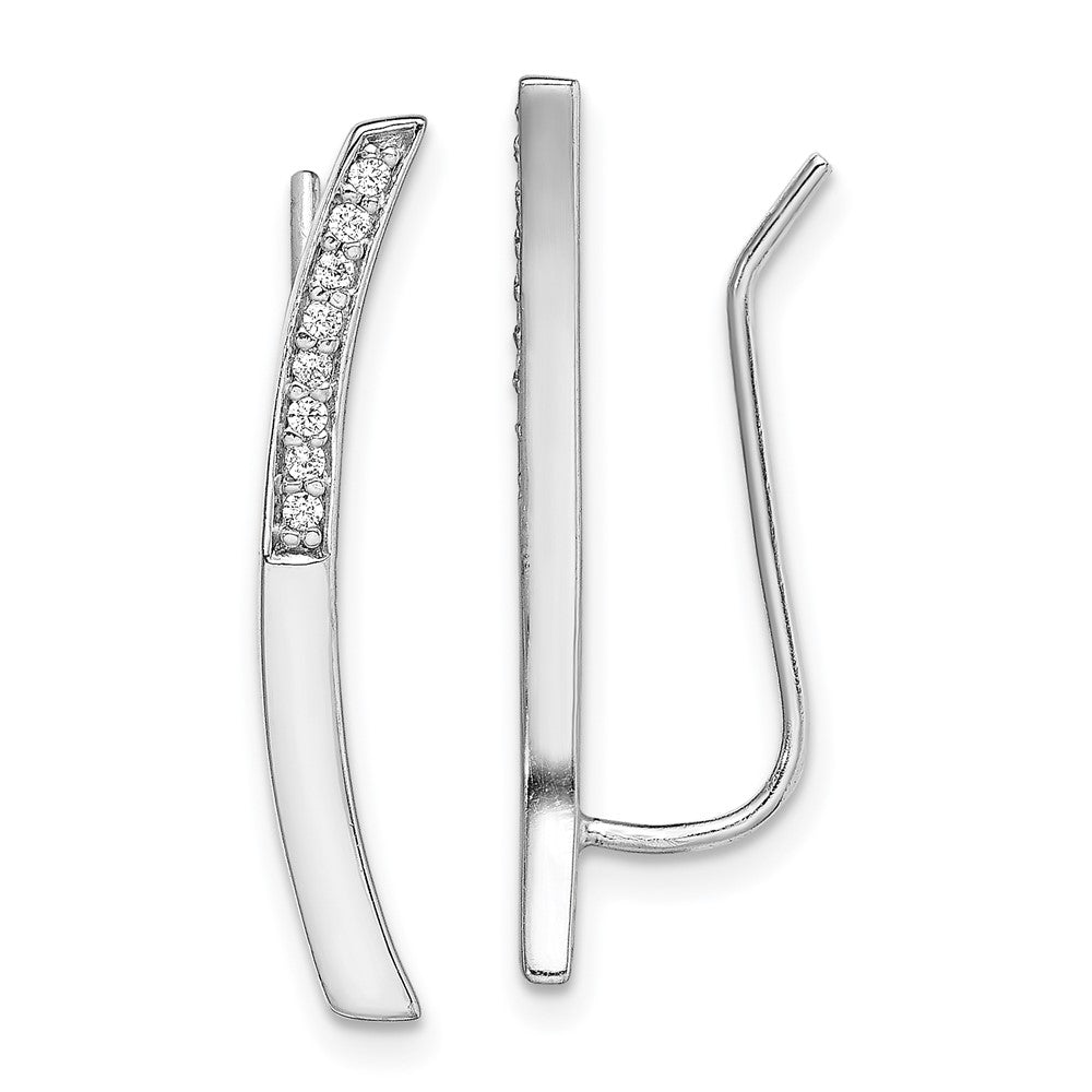 Sterlingsilber Rhodiniert Poliert Zirkonia Gebogen Stab Ohr Climber Ohrringe