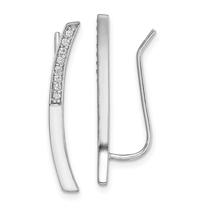 Sterlingsilber Rhodiniert Poliert Zirkonia Gebogen Stab Ohr Climber Ohrringe