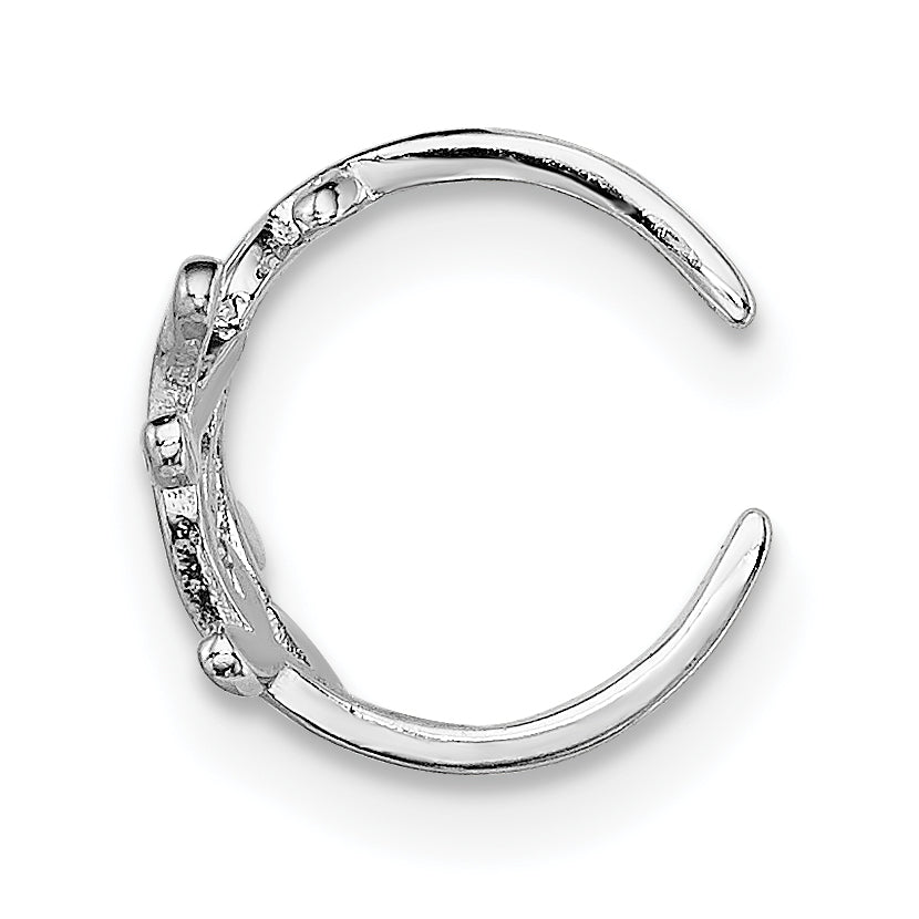 Sterlingsilber Rhodiniert Poliert & Strukturiert Blatt Einfach Manschette Ohrring