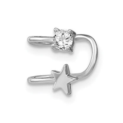 Sterlingsilber Rhodiniert Poliert Zirkonia & Stern Einfach Manschette Ohrring