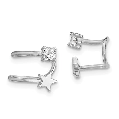 Sterlingsilber Rhodiniert Poliert Zirkonia & Stern Einfach Manschette Ohrring