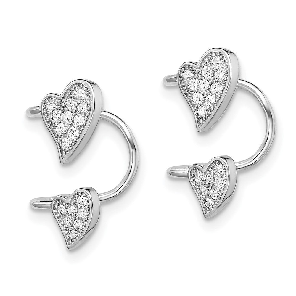 Sterlingsilber Rhodiniert Poliert Zirkonia Doppelt Herz Right Manschette Ohrring
