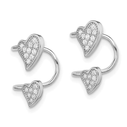 Sterlingsilber Rhodiniert Poliert Zirkonia Doppelt Herz Right Manschette Ohrring