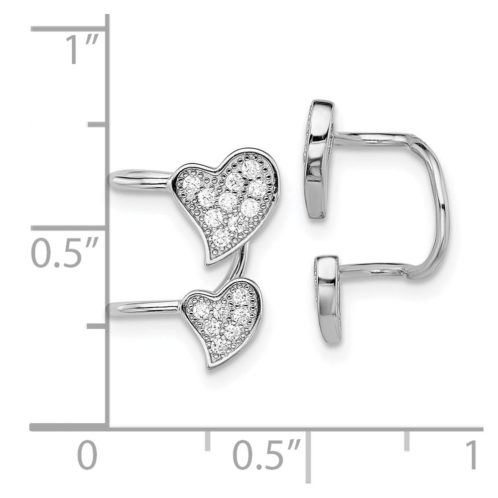 Sterlingsilber Rhodiniert Poliert Zirkonia Doppelt Herz Right Manschette Ohrring