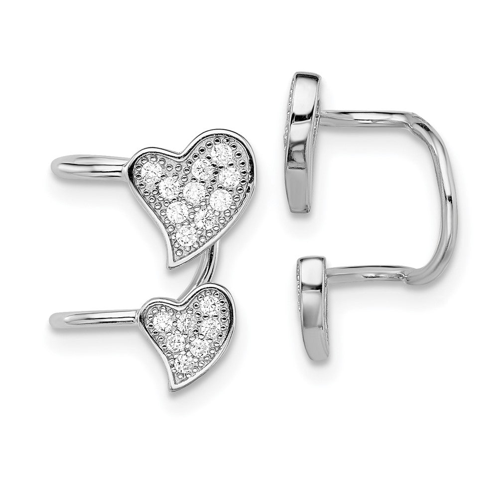 Sterlingsilber Rhodiniert Poliert Zirkonia Doppelt Herz Right Manschette Ohrring