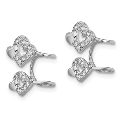 Sterlingsilber Rhodiniert Poliert Zirkonia Herzen Left Manschette Ohrring