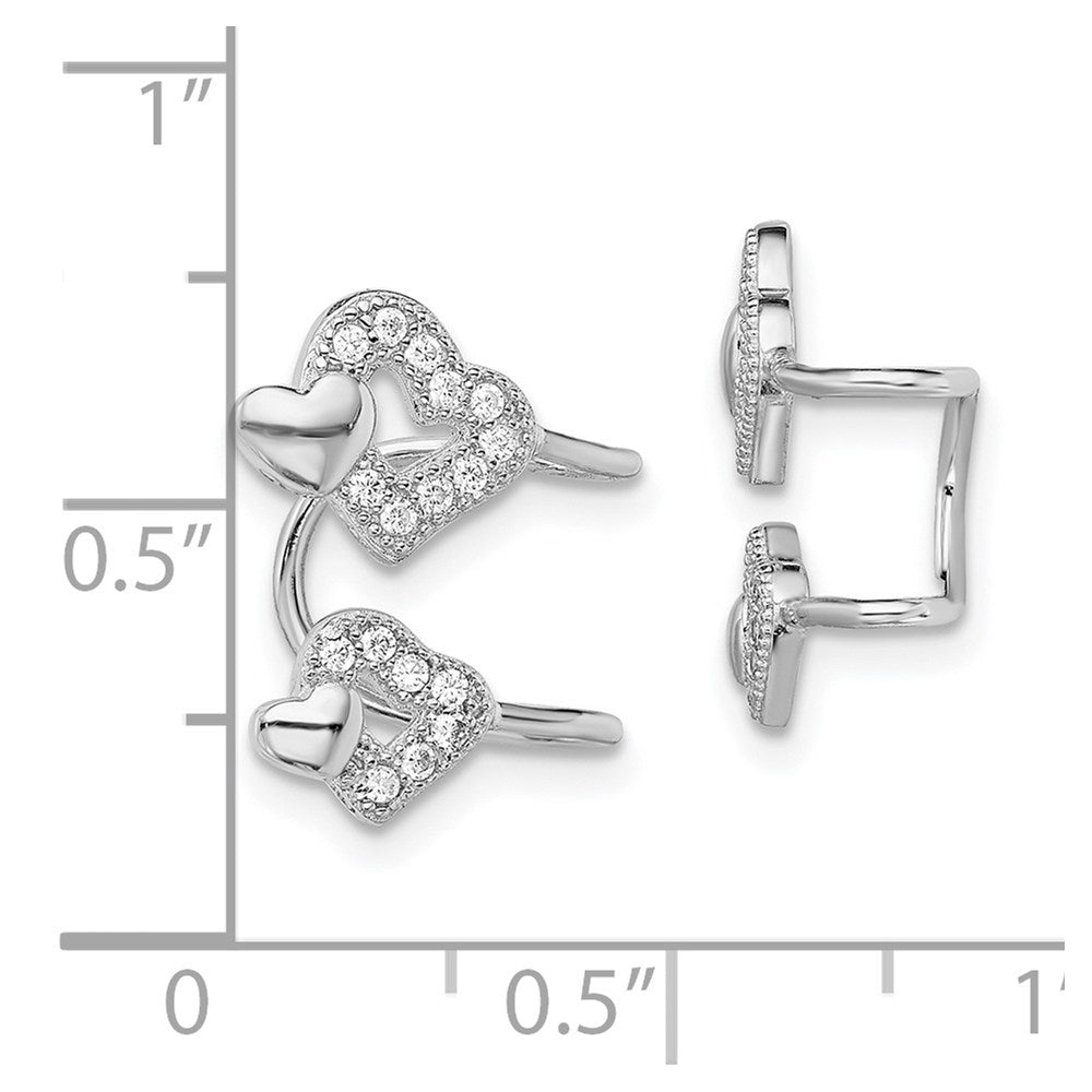 Sterlingsilber Rhodiniert Poliert Zirkonia Herzen Left Manschette Ohrring