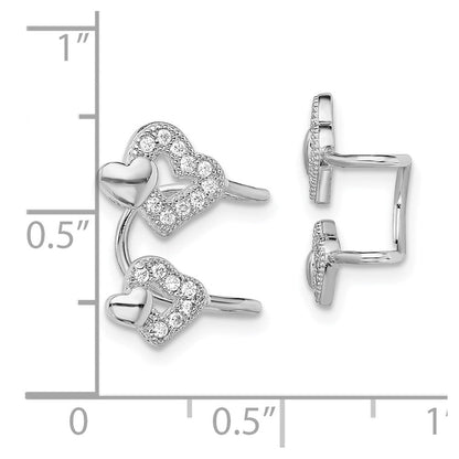 Sterlingsilber Rhodiniert Poliert Zirkonia Herzen Left Manschette Ohrring