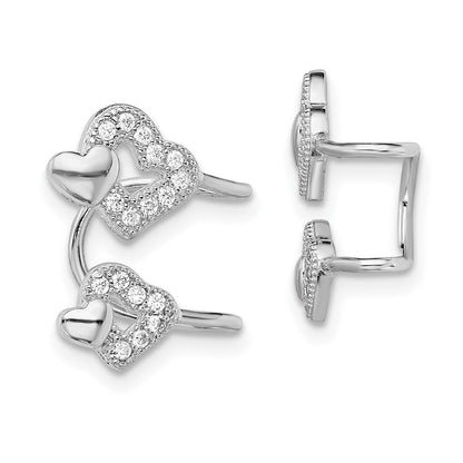 Sterlingsilber Rhodiniert Poliert Zirkonia Herzen Left Manschette Ohrring