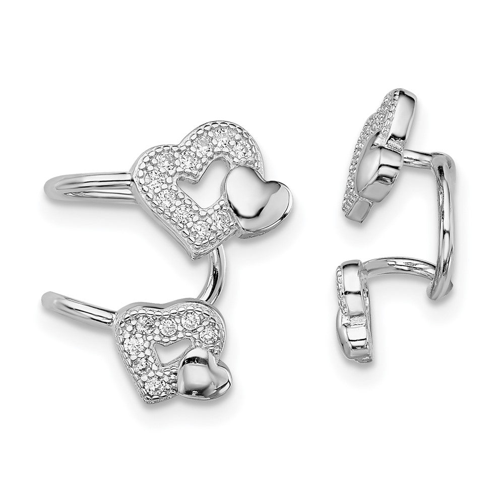Sterlingsilber Rhodiniert Poliert Zirkonia Herzen Right Manschette Ohrring