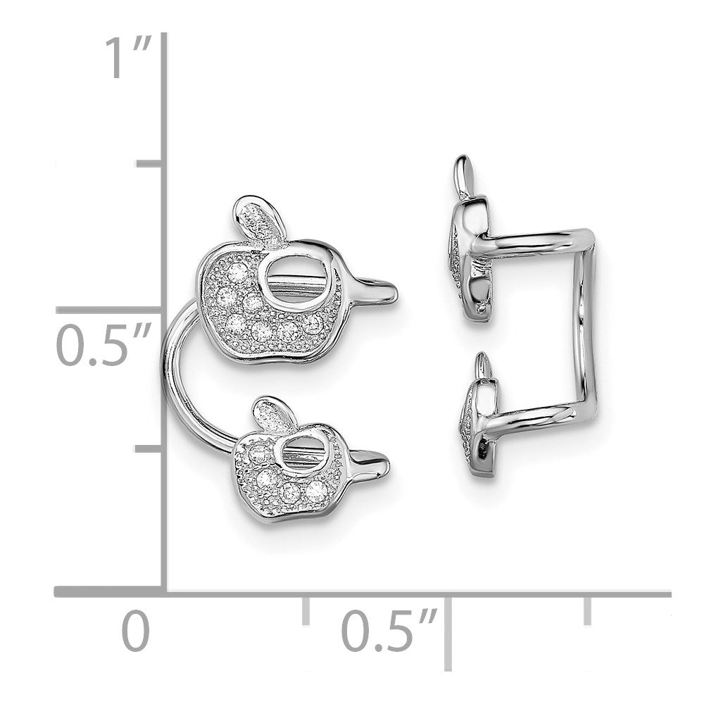 Sterlingsilber Rhodiniert Zirkonia Doppelt Apple Left Manschette Ohrring