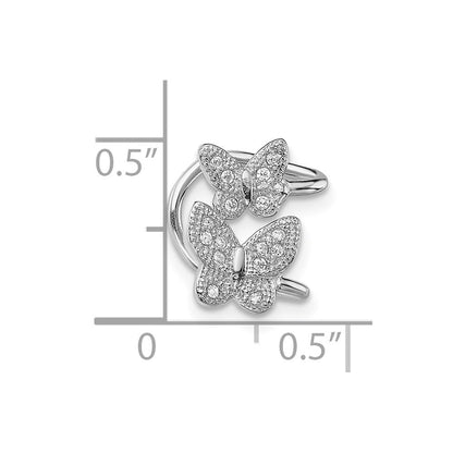 Sterlingsilber Rhodiniert Zirkonia Doppelt Schmetterling Left Manschette Ohrring