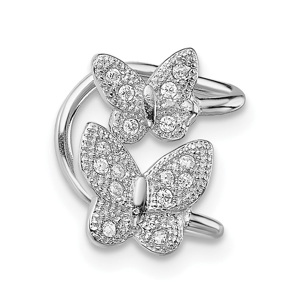 Sterlingsilber Rhodiniert Zirkonia Doppelt Schmetterling Left Manschette Ohrring