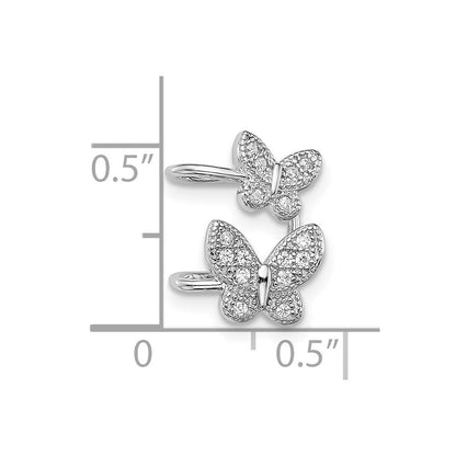 Sterlingsilber Rhodiniert Zirkonia Doppelt Schmetterling Right Manschette Ohrring
