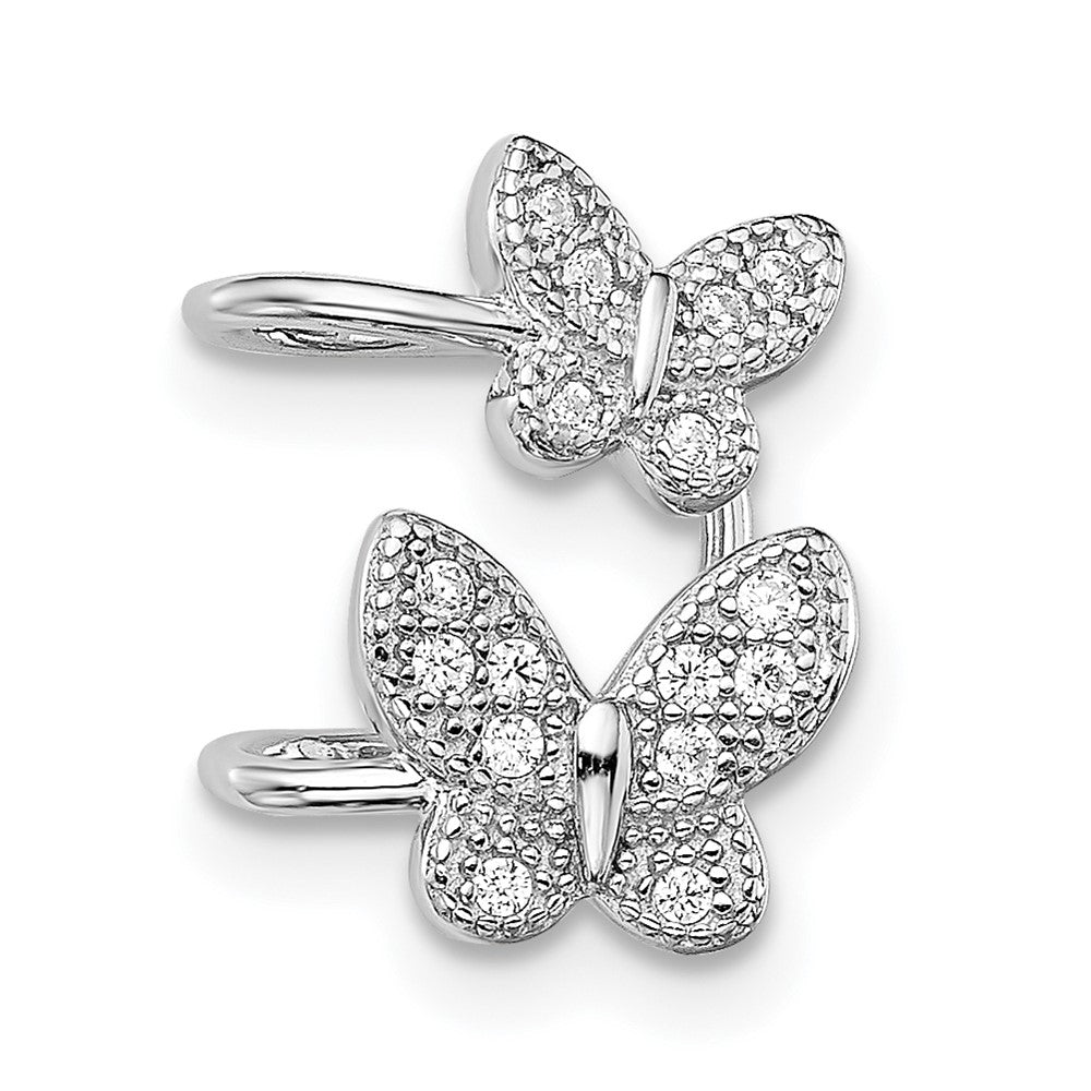 Sterlingsilber Rhodiniert Zirkonia Doppelt Schmetterling Right Manschette Ohrring