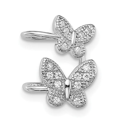 Sterlingsilber Rhodiniert Zirkonia Doppelt Schmetterling Right Manschette Ohrring