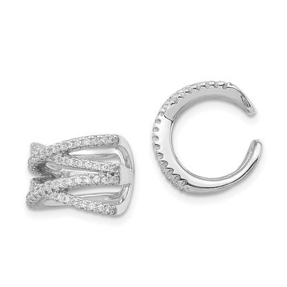 Sterlingsilber Rhodiniert Poliert Zirkonia Doppelt 'x' Einfach Manschette Ohrring