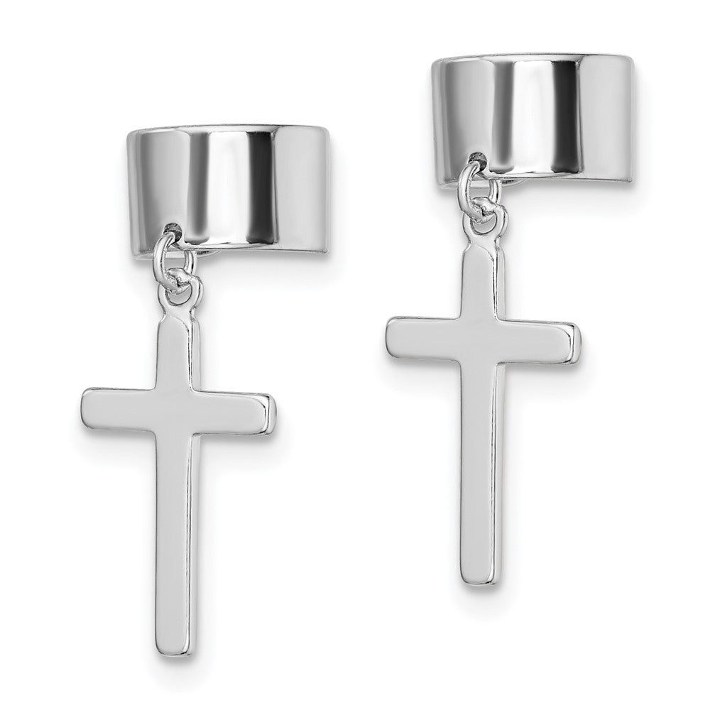 Sterlingsilber Rhodiniert Poliert Kreuz Pair Of Manschette Ohrringe