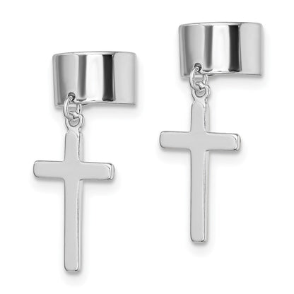 Sterlingsilber Rhodiniert Poliert Kreuz Pair Of Manschette Ohrringe