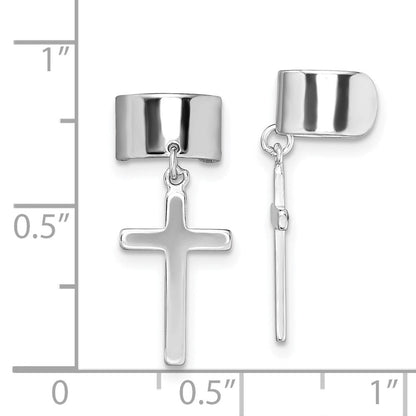 Sterlingsilber Rhodiniert Poliert Kreuz Pair Of Manschette Ohrringe
